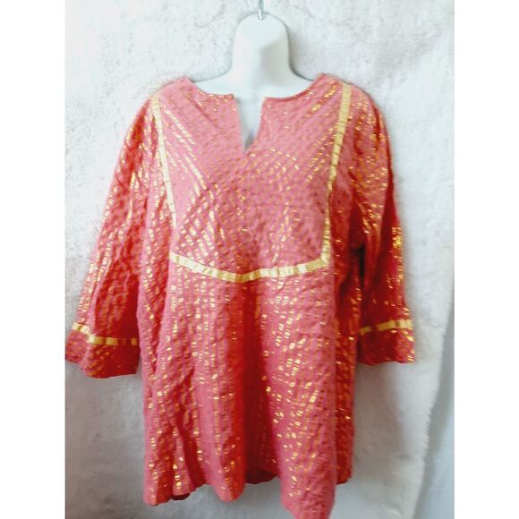 Original Anthony Tops - Original Anthony vintage pink gold v neck 100% cotton sz 1X  tunic